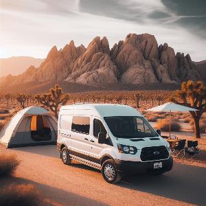 Ford Transit camper van, van life in Joshua Tree at sunset (5)